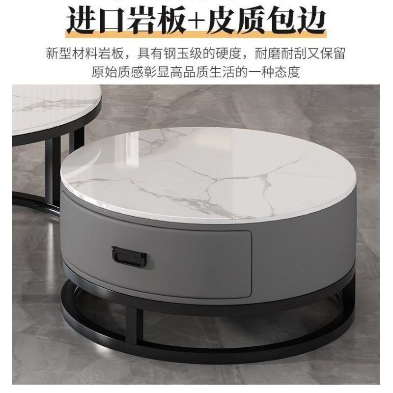 Italian round rock slab high-end tea table, small apartment coffee table, living room home modern minimalist light luxury table set