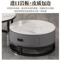 Italian round rock slab high-end tea table, small apartment coffee table, living room home modern minimalist light luxury table set