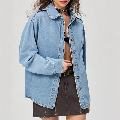Pre-sale-20772# cross-border foreign trade women's clothing european and american ins street fashion lapel long-sleeved denim shirt