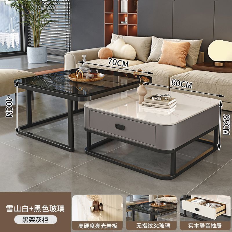 New nordic rock slab solid wood coffee table, modern minimalist marble coffee table for home, small apartment living room, italian style square side table