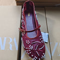 Za's 2025 new women's flat mary jane shoes, featuring embroidered chinese-style closed-toe white sandals