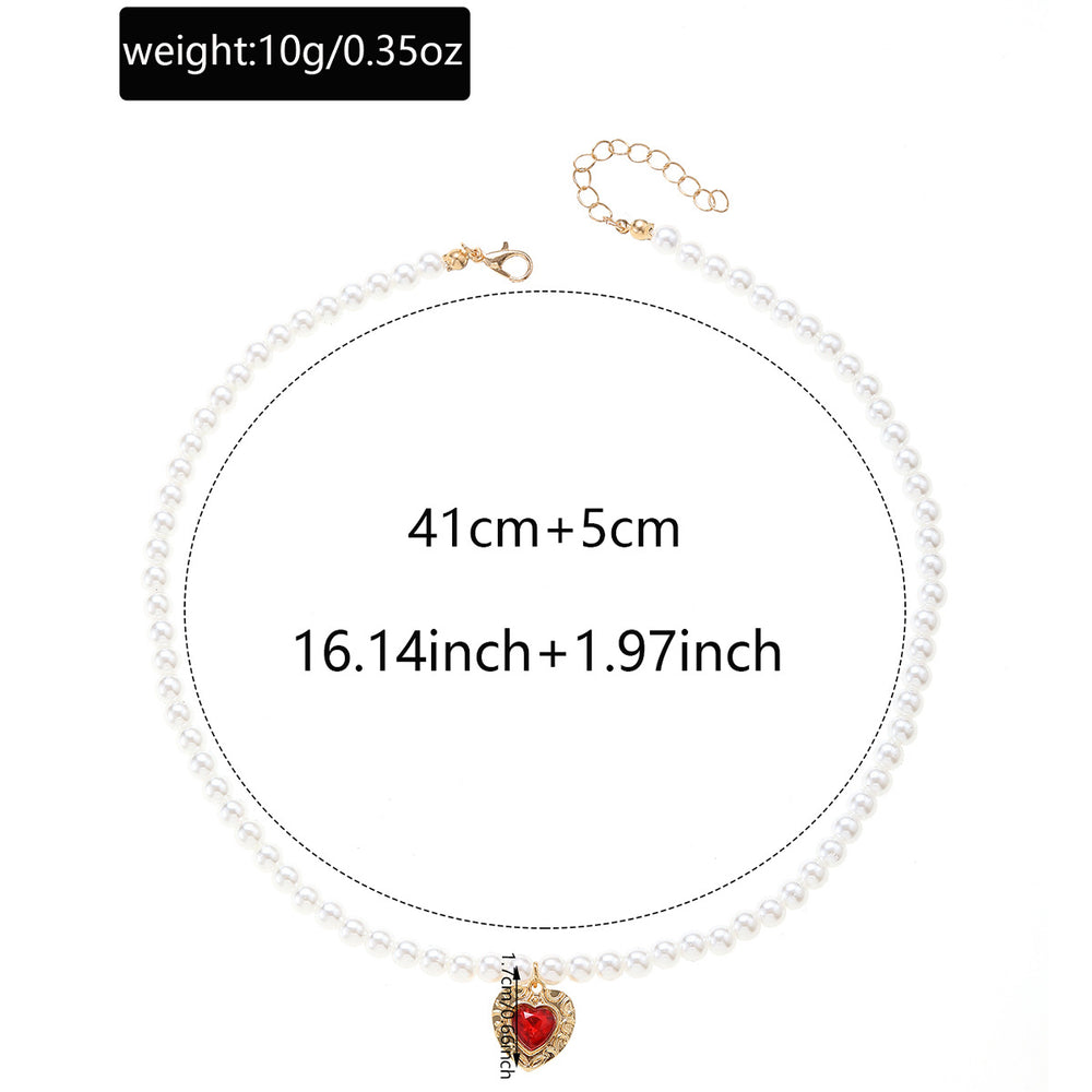Baroque pearl necklace wholesale - cross-border vintage french chic luxury pendant - faux ruby heart necklace