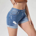Amazon distressed denim shorts for women - summer hot seller, ins trendy high-waisted rolled hem shorts, washed stretch jeans