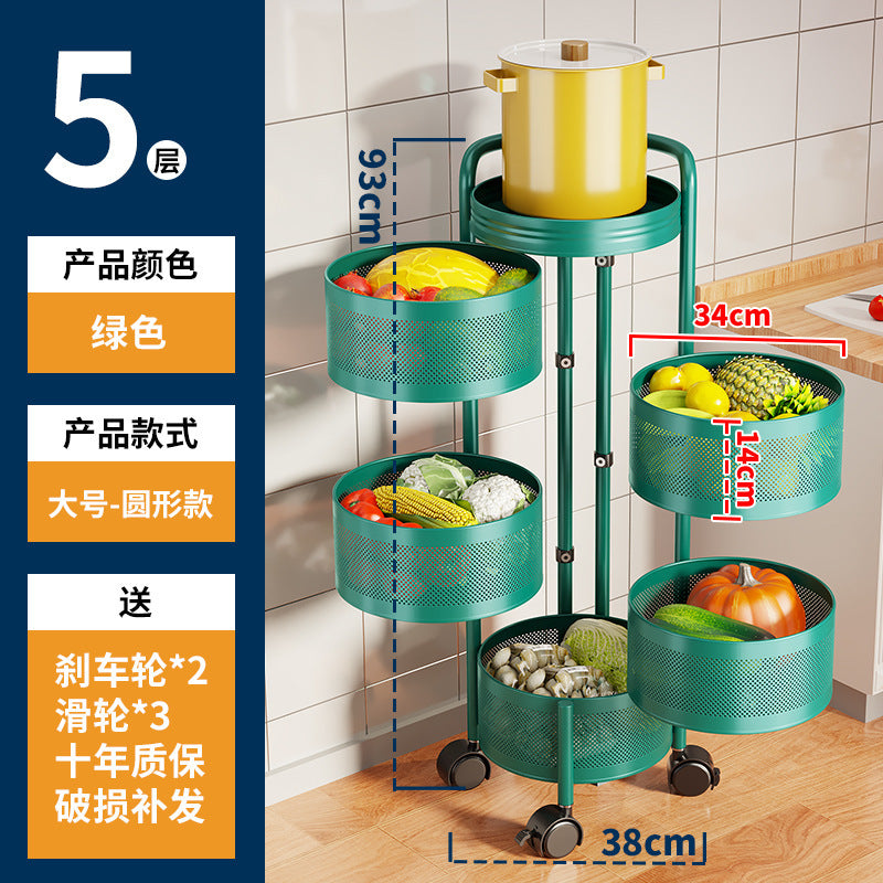 360-degree rotating vegetable organizer, kitchen floor-standing multi-tier round storage rack, dedicated basket storage for vegetables