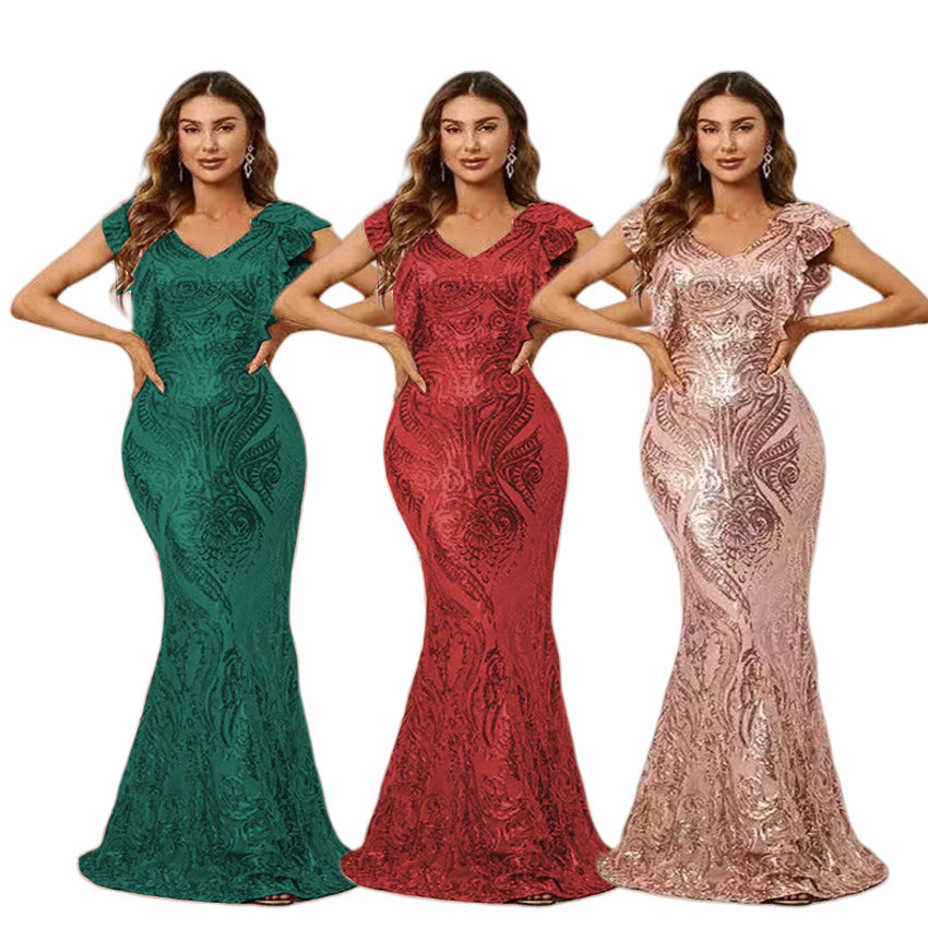 Special offer: european & american fashion sexy sequin maxi dress - solid color, elegant, luxurious wedding, prom, and evening gown