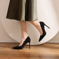 High heels for women 2024 spring and autumn new arrival black stiletto pointed toe flats suede professional shoes exportplus size etiquette shoes