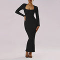 cross-border chic chanel-style square neck dress - autumn/winter slim-fit bodycon maxi dress for women
