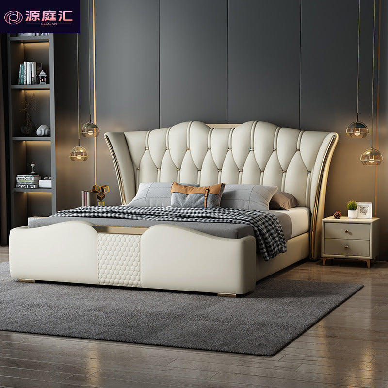 Genuine leather bed italianaccessible luxury master bedroom 1.8m double bed 1.5mcasual 2m leather soft-packed storage bed