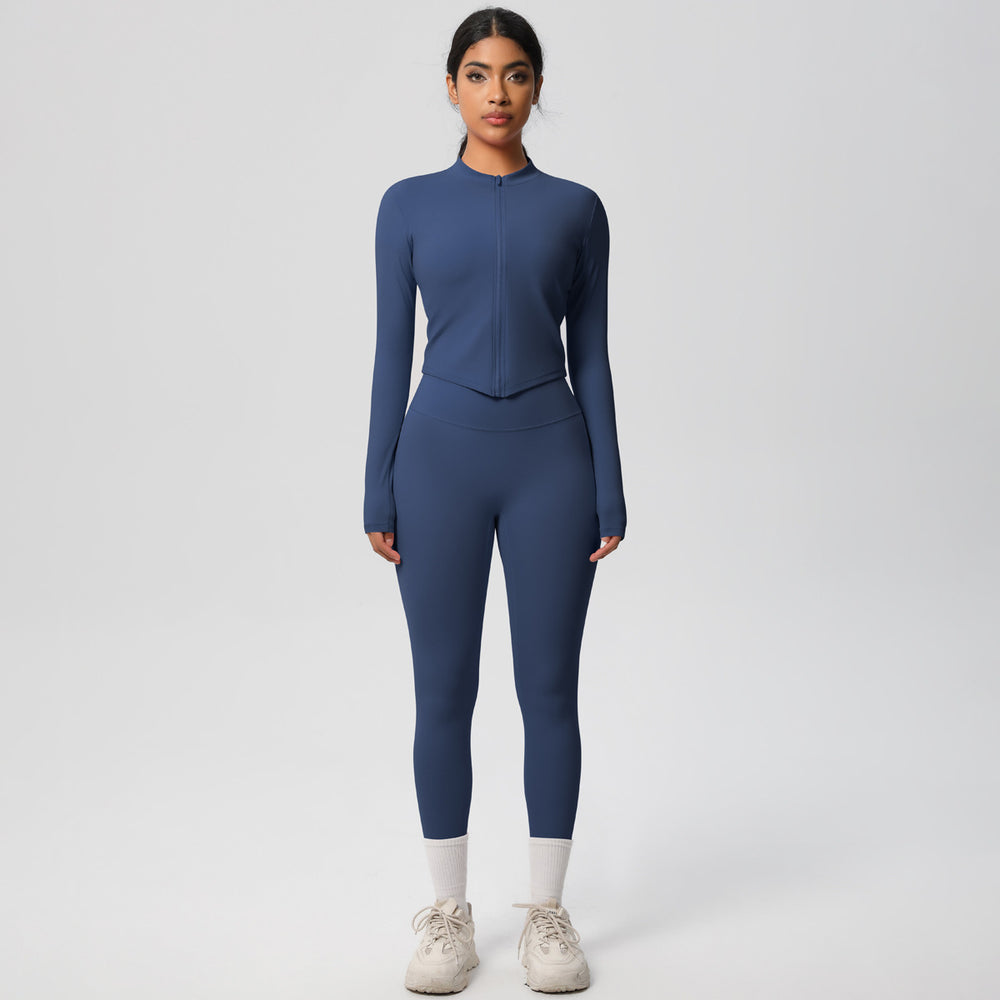 European and american quick-dry seamless zip-up workout set: high-waisted, butt-lifting yoga pants for women, perfect for outdoor running and fitness