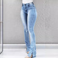 fashion  spring new  fashion stretch slit flare high waistjeans women's pants