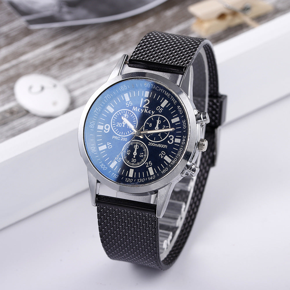 Blue light three-eye men's watch wish model plastic mesh belt casual men's watch quartz watch scale calendar trendycasual