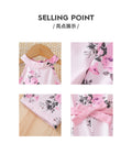 European style girls' summer outfit: halter neck romper with pink rose print and belt - trendy children's clothing