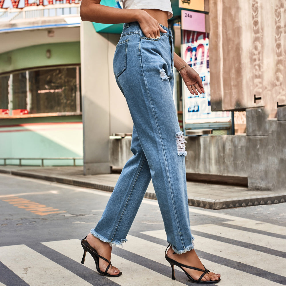 summer cross-border e-commerce  new denim distressed jeans,  trendy women's casual pants