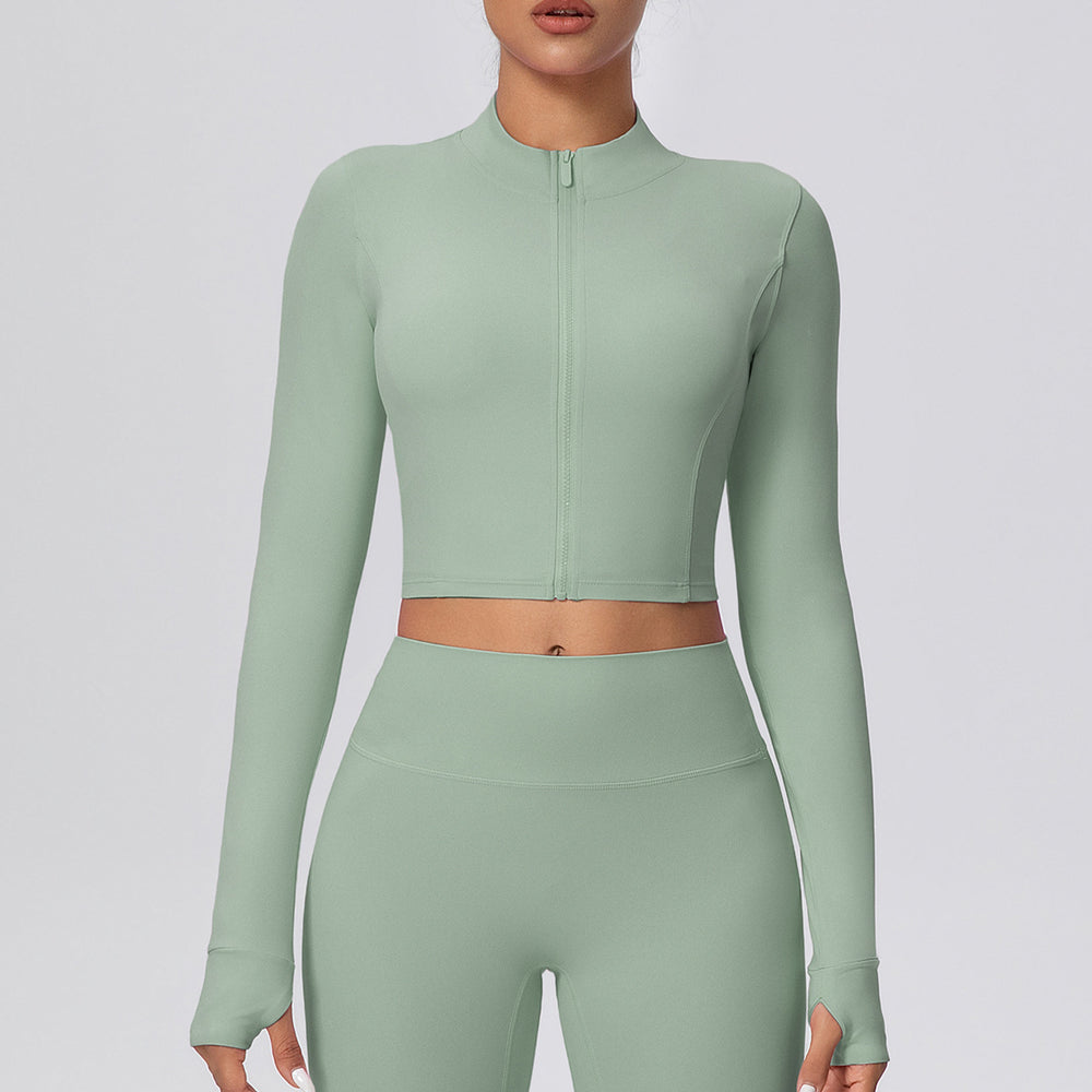 Short zippered outdoor running sports yoga outwearslimming look fitness long sleevesoutwear cloud-like quick-drying yoga clothes for women