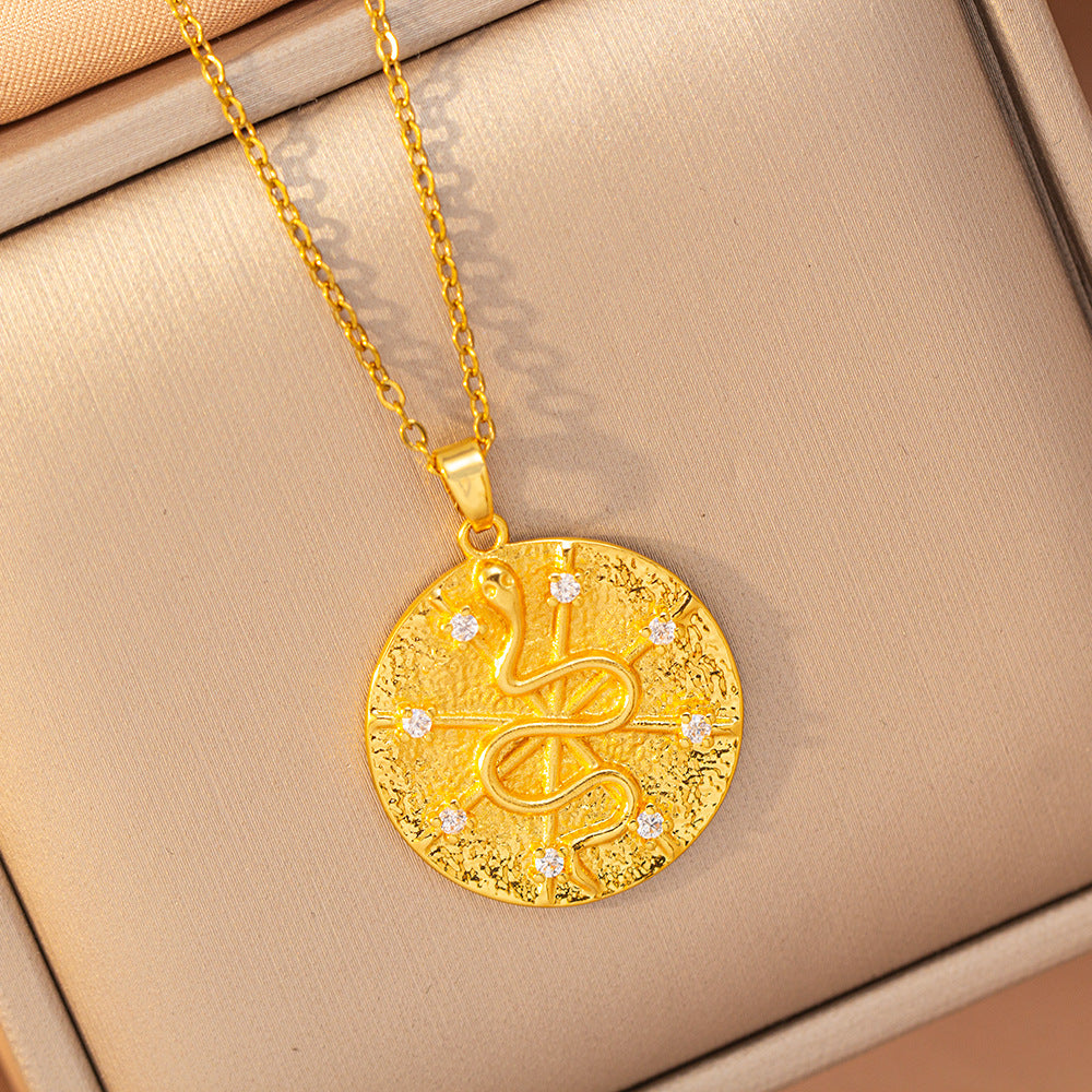 [copper inlaid with zirconium] cross-border hot-selling snake-shaped necklace for women, personalized fashion stainless steel elegant accessible luxury clavicle chain jewelry