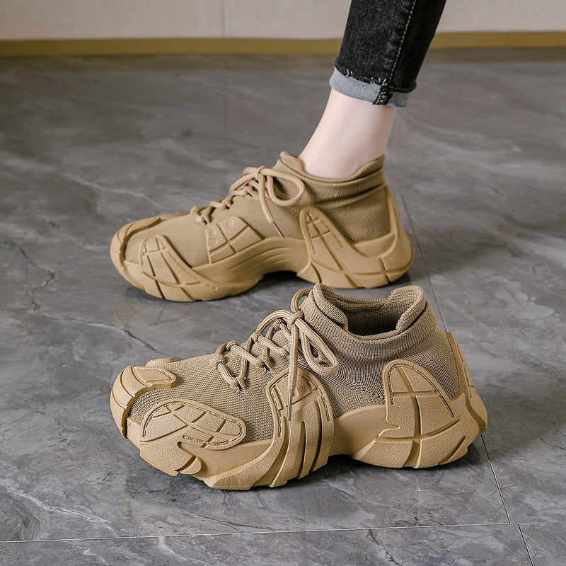Women's spring versatile "ugly cute" dopamine shoes - octopus coconut sneakers, flyknit casual shoes, chunky platform dad shoes