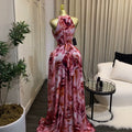European and american cross-border women's clothing:  summer new arrival - elegant printed slim-fit sleeveless maxi dress with tie detail