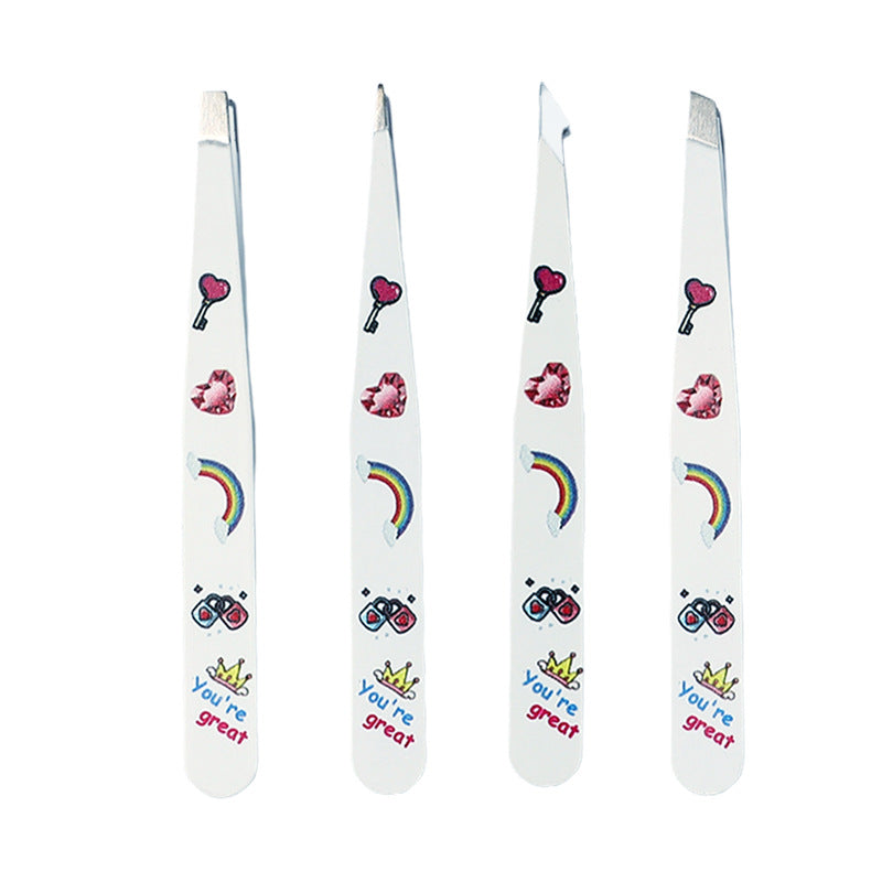 New stainless steel 96 eyebrow clip high-precision 4-piece set, special leather bag for beard pulling and eyebrow trimming, eyebrow clip tweezers