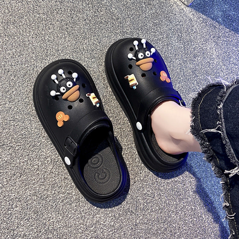 Thick sole crocs women's new arrivalsummeroutwear non-slip deodorizing filter beach eva toe cap slippers couplethick sole shoes