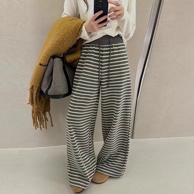 Contrast colorstripesloose pants for women springloose lazy casual pants high waistdrapedslimming lookpants wholesale