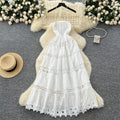 French chic halter neck backless dress - women's summer cutout crochet waist-defining elegant maxi vacation dress