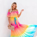 new foreign trade  style printed maxi dress gown   off-the-shoulder cross-border fashion dress