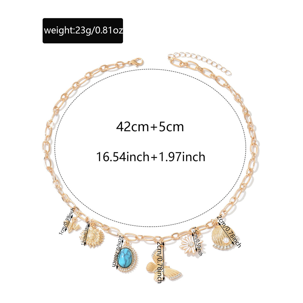 stylish necklace wholesale fresh and natural bee butterfly pendant niche metal sunflower flower necklace for women