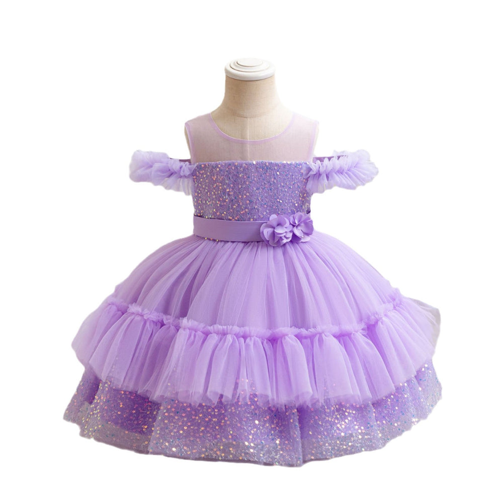 Ready-to-ship toddler & little girl's evening gown - off-the-shoulder sequin princess dress - first birthday dress - girl's dress