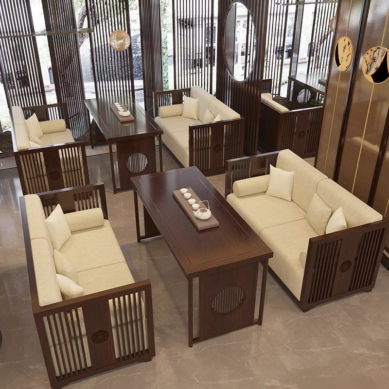 New Chinese style teahouse booth table solid wood sofa combination Zen homestay restaurant hotel box reception negotiation furniture