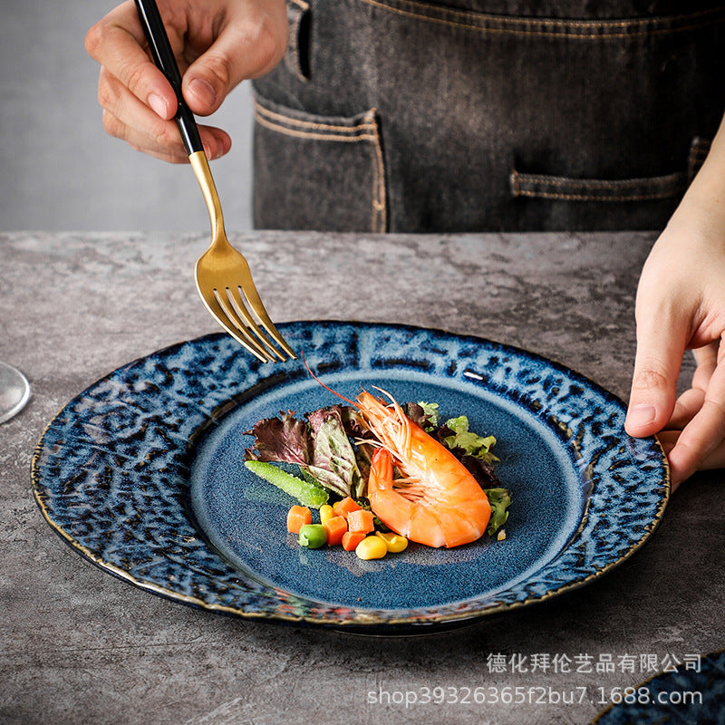 High-style embossed creative western dinner plate, ceramic steak plate, dessert platter, unique and trendy "ins" style, kiln-fired household dinner plate