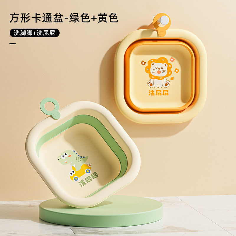 New arrivalkids cartoon square foldable washbasin baby portable washbasin dormitory for home small basin