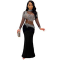 C7025 cross-border   independent station fashionfashion women's new hot diamond round neck dress length