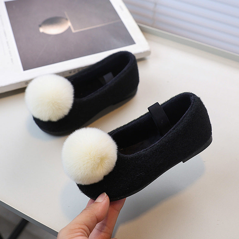 Vancahao girlfall and winterfleece-lined lambswool outwear cotton shoes new arrival fur ball slip-on cute fur shoes