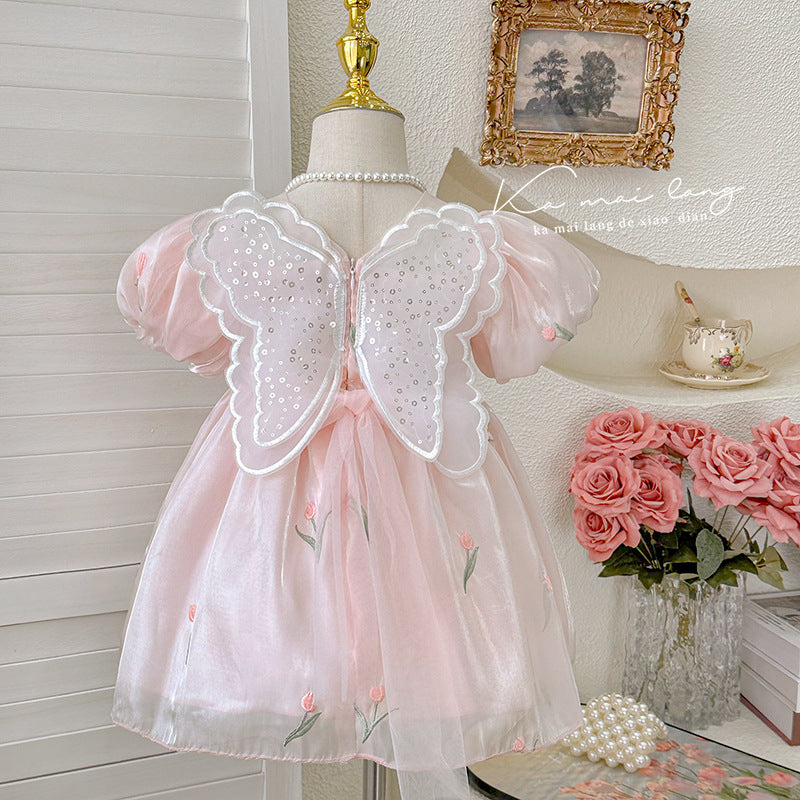 Girls' dress  new style: chic bowknot sweetheart puff sleeve dress for little girls