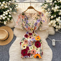 French style outfit for women french palace heavy industry embroider mesh puff sleeves waist dress for women slimming lookelegantdress