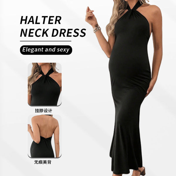Cross-border 2025 new spring and summer European and American slim-fit after split-ended holiday style maternity skirt sexy backless neck dress