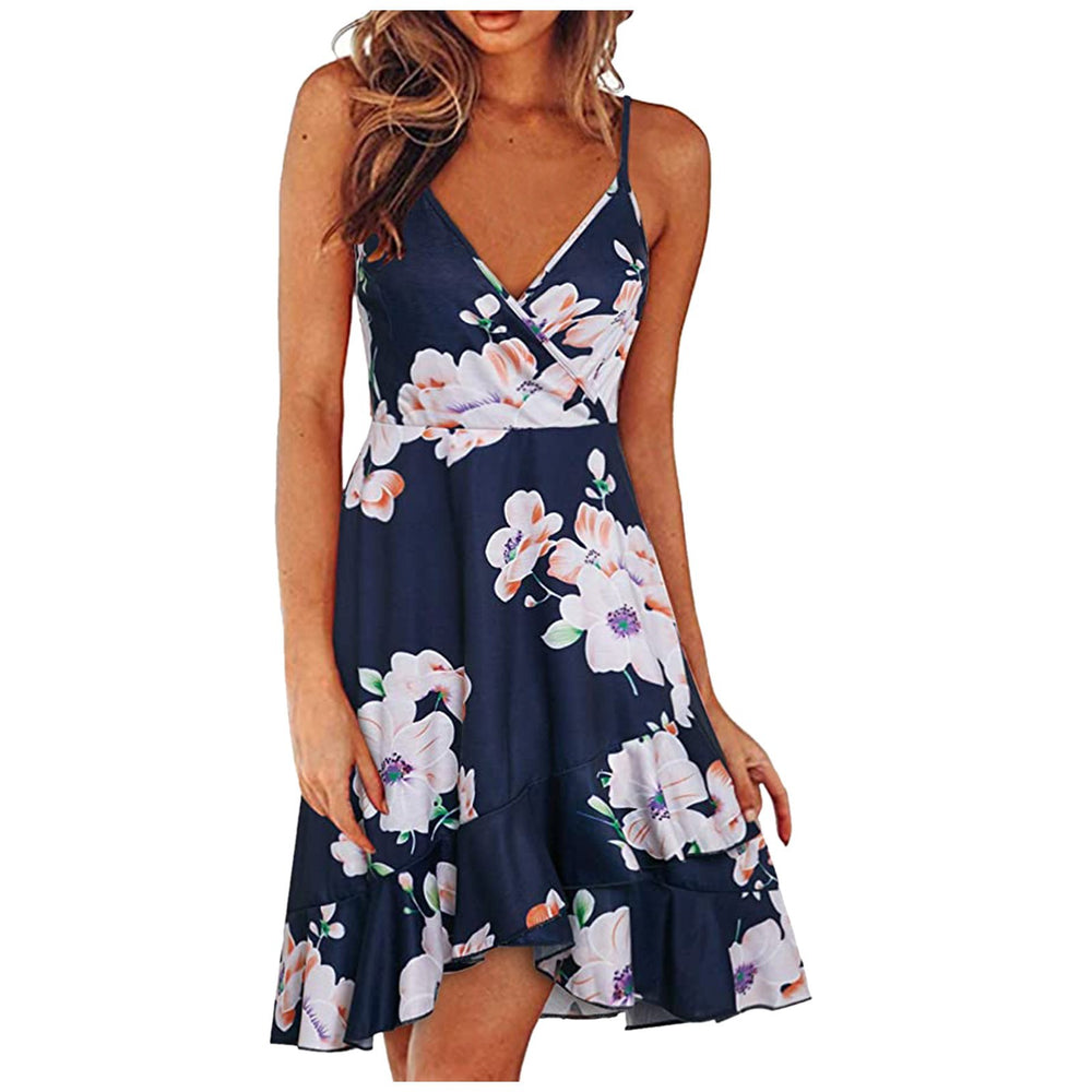 summer new european and american style sexy fashion v-neck cami dress sleeveless backless printed dress