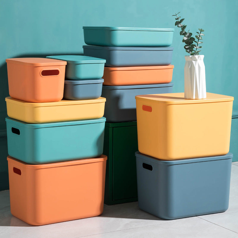 Household contrasting color storage box, wardrobe clothes sorting box with lid, large storage basket, sundries storage box, plastic.