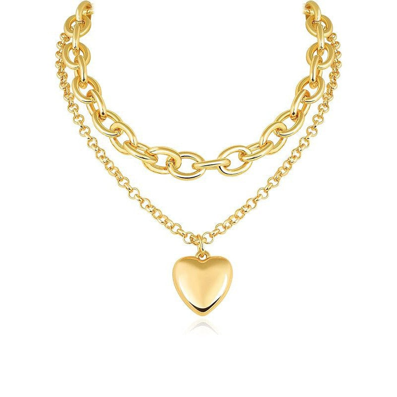 Amazon cross-border heart-shaped pendant necklace layered cuban chain clavicle chain fashioncasual popular jewelry new arrival for women