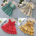 Girls' summer dresses  spring new collection - floral print short-sleeve dress for girls, children's casual dress for babies