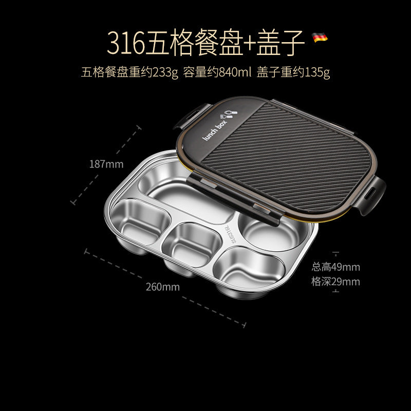 316 stainless steel lunch box food grade office worker sealed leak-proof bento box canteen portable divided lunch box set