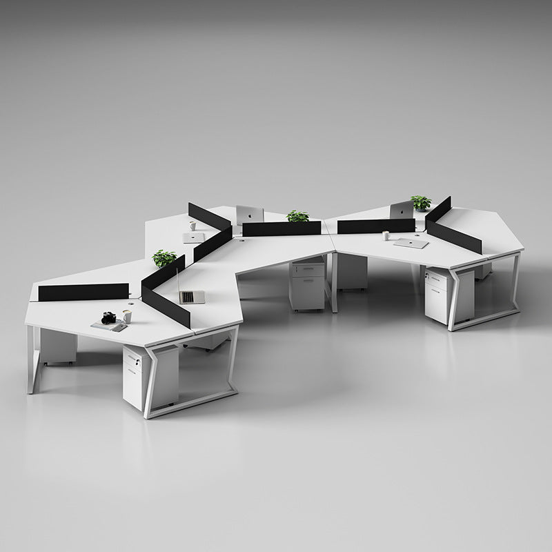 Office workstation desk set - creative 3-person irregular shaped desk and chair combination for multiple employees