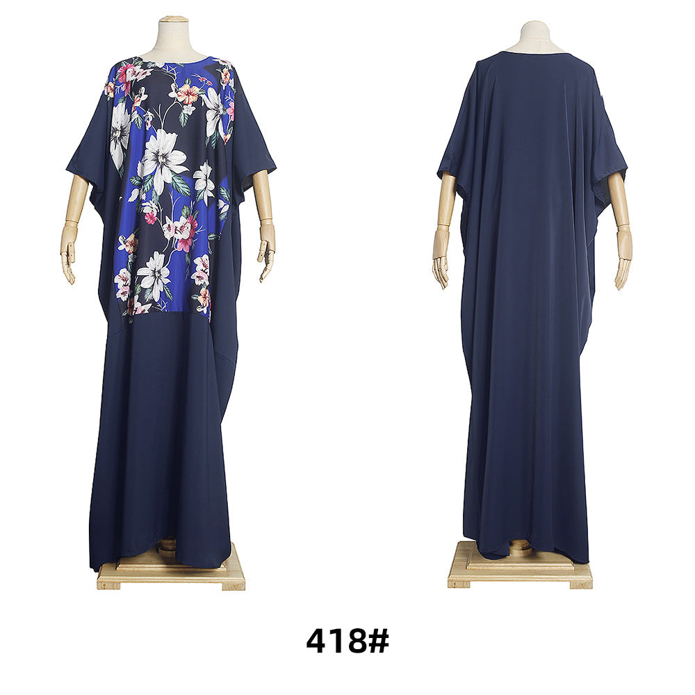 summer new arrivals: european and american style  print round neck maxi dress,  dress, african women's plus size clothing
