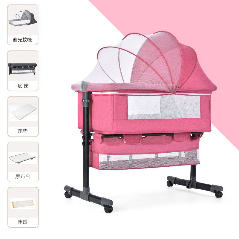 Newborn multifunctional crib convertible to big bed, baby bed, bassinet, foldable, mobile, adjustable height, portable