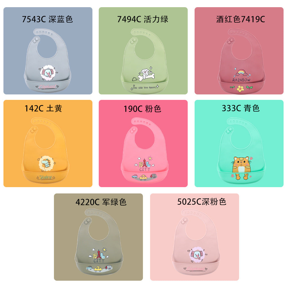 Children's silicone printed flat bib platinum silicon Baby feeding tableware set Anti-dirty saliva pocket