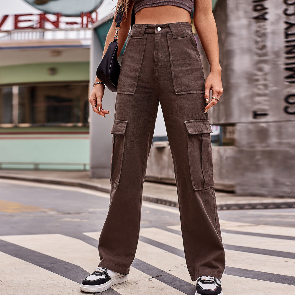 fashion women's clothing  new versatile multi-pocket cargo pants loose casual denim trousers for women