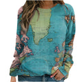 2026 amazon fashion women's o-neck map printing sweatshirt long sleeves tops in stock