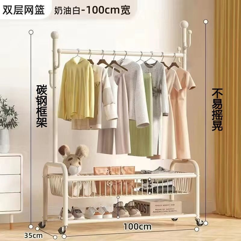 Scandinavian simple clothes drying rack indoor bedroom thickenedmovable floor-standing clothes rack clothes rack floor-standing