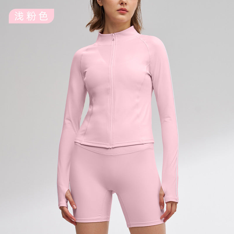 Autumn yoga long sleeve activewear fashion fitness jacket slim fit women's top zipper sun protection breathable outerwear