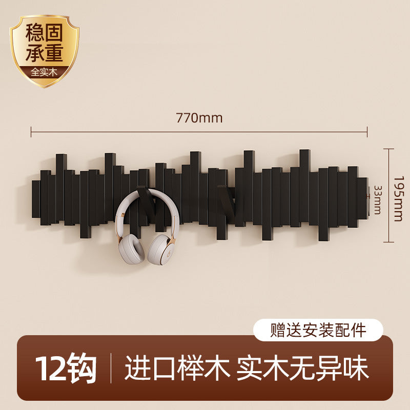 Solid wood piano key hanging hanger, entrance wall hanging, no punching, strong and durable storage, hanging bag, coat rack